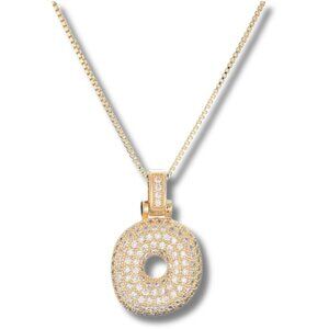 Bubble Letter Initial "O" Pendant w/Chain Necklace